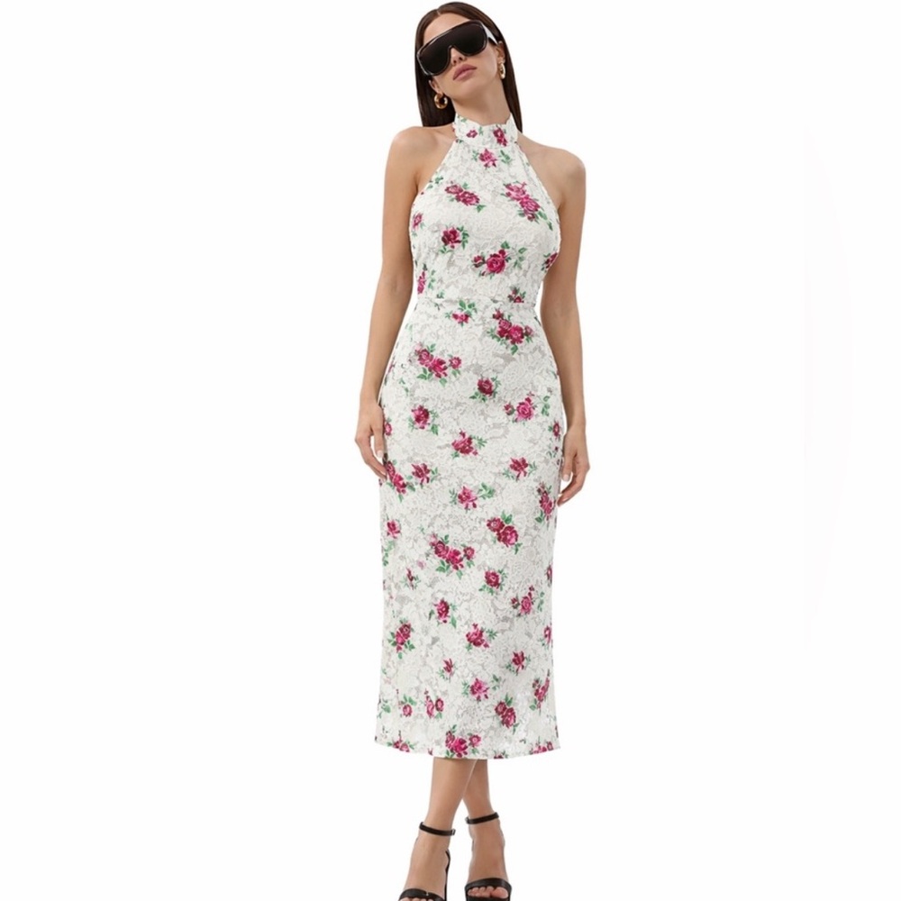 AFRM Marlo Floral Lace Midi Dress Sz XS Halter Neck Romance Rose NWT